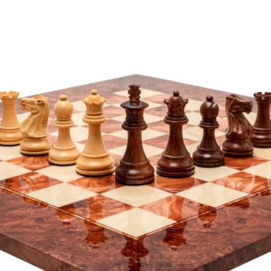 Jeu d'Échecs Italien Modica de Luxe - Échiquier en Loupe d'Orme & Érable & Pièces en Bois de Buis et Bois de Rose