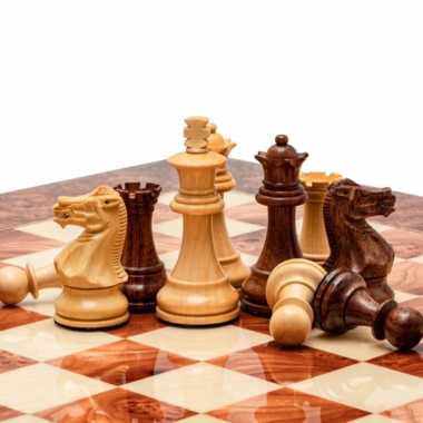 Jeu d'Échecs Italien Modica de Luxe - Échiquier en Loupe d'Orme & Érable & Pièces en Bois de Buis et Bois de Rose