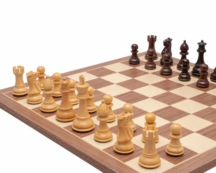 Jeu d'échecs Classic Staunton de luxe - Échiquier en bois de rose et noyer & Pièces en Acacia et Bois de Buis