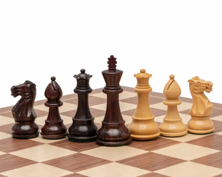 Jeu d'échecs Classic Staunton de luxe - Échiquier en bois de rose et noyer & Pièces en Acacia et Bois de Buis