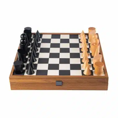 Alternative view of Jeu d'Echecs Bauhaus Noir et Blanc en Bois et Similicuir avec Rangement