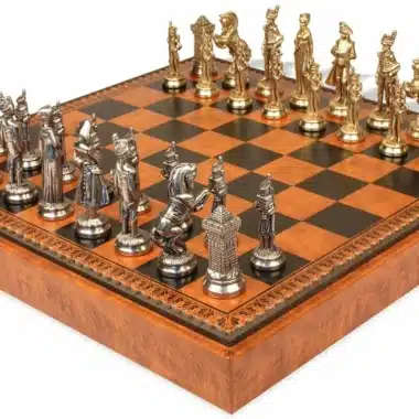 Ensemble Grand Napoléon VII Echiquier avec Rangement et Jeu d'Echecs en Métal