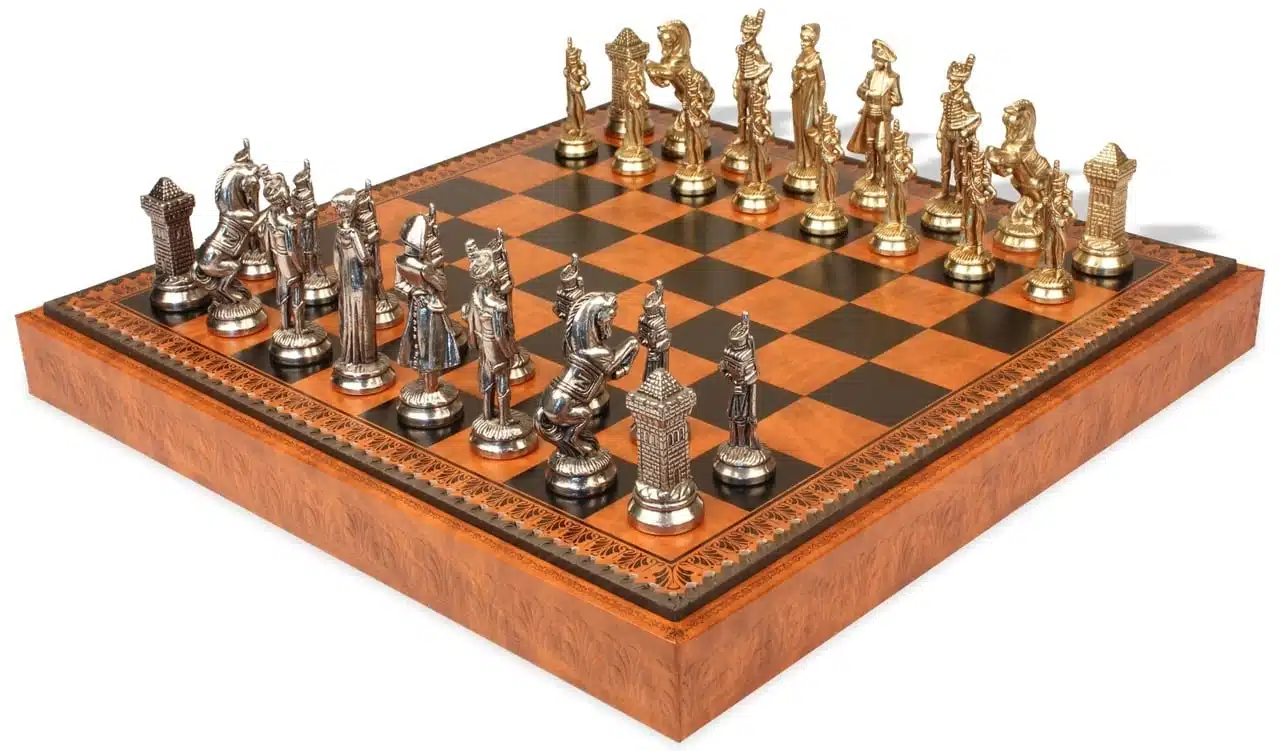 Ensemble Grand Napoléon VII Echiquier avec Rangement et Jeu d'Echecs en Métal