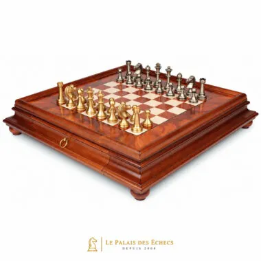Jeu d'Échecs Grand Staunton complet sur échiquier en bois de bruyère avec tiroir