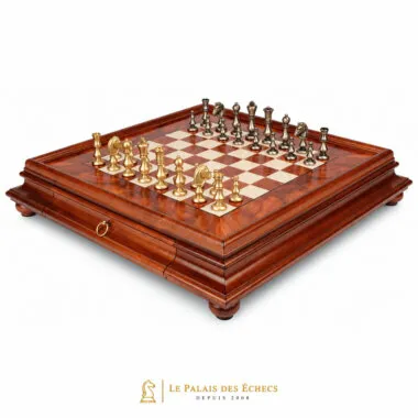 Jeu d'échecs Oriental complet sur échiquier en bois de bruyère avec coffret tiroir