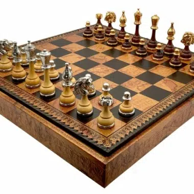 Jeu d'Échecs Flowered - Échiquier - Backgammon et Jeu de dames en similicuir avec rangement & Pièces en bois et métal