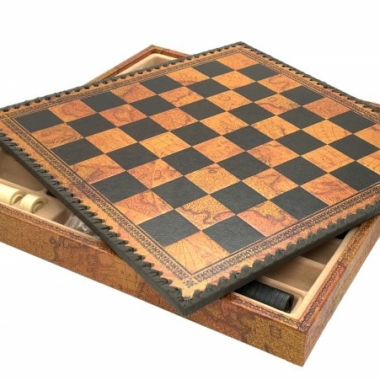 Jeu d'Échecs Flowered - Échiquier - Backgammon et Jeu de dames en similicuir avec rangement & Pièces en bois et métal