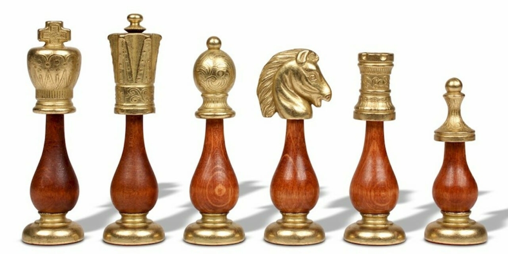 Jeu d'Échecs Arabesque - Échiquier en bois de Bruyère et Bois d'Orme avec tiroir & Pièces en métal et bois