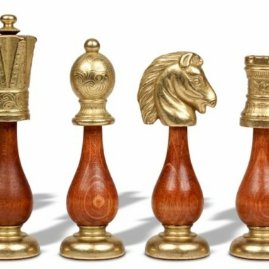 Jeu d'Échecs Arabesque - Échiquier en bois de Bruyère et Bois d'Orme avec tiroir & Pièces en métal et bois