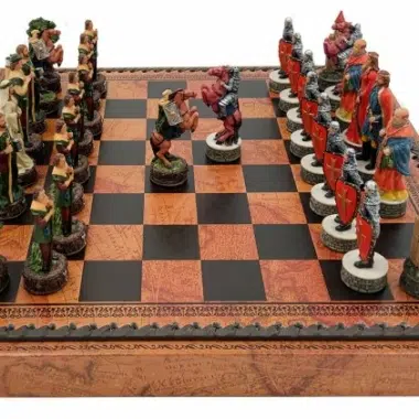 Jeu d'Échecs Robin des Bois - Échiquier - Backgammon et Jeu de dames en similicuir avec rangement & Pièces en résine