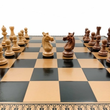 Jeu d'Échecs Classique - Échiquier - Backgammon et Jeu de dames en similicuir & Pièces d'échecs en bois