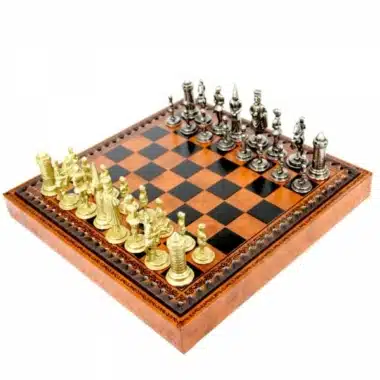 Jeu d'Échecs Camelot - Échiquier et jeu de dames en similicuir avec rangement & Pièces en métal