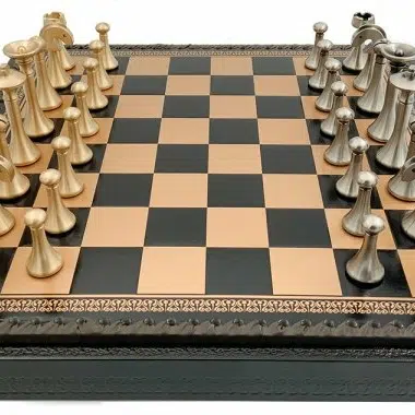 Jeu d'Échecs Contemporain - Échiquier et Backgammon à rangement en similicuir & Pièces en métal