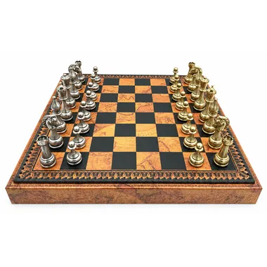Jeu d'échecs Flowered vu de face avec échiquier façon carte ancienne