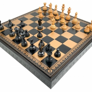Jeu d'Échecs Classique - Échiquier - Backgammon et Jeu de dames en similicuir avec rangement & Pièces en bois