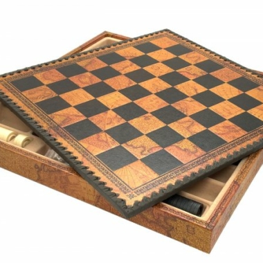 Jeu d'Échecs Classique - Échiquier - Backgammon et Jeu de dames en similicuir avec rangement & Pièces en bois