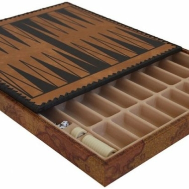 Jeu d'Échecs Romains vs Barbares - Échiquier - Backgammon et Jeu de dames en similicuir avec rangement & Pièces en métal