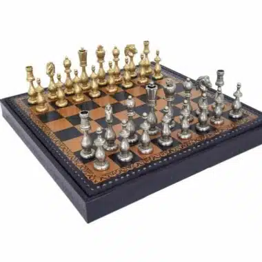 Jeu d'Échecs Arabesque - Échiquier - Backgammon et Jeu de dames en similicuir & Pièces d'échecs en métal
