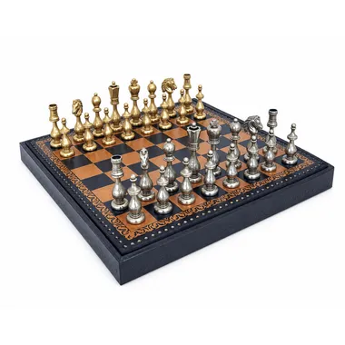 Jeu d'échecs Arabesque complet avec pièces en métal doré et argenté