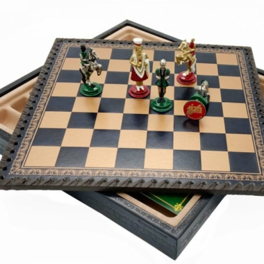 Jeu d'Échecs Camelot - Échiquier en similicuir avec rangement & Pièces en métal