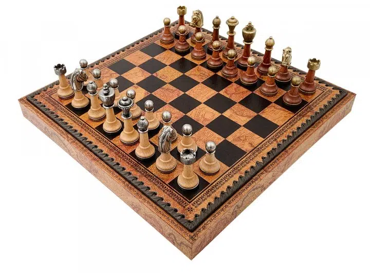 Jeu d'Échecs Classique - Échiquier - Backgammon et Jeu de dames en similicuir avec rangement & Pièces en métal et bois