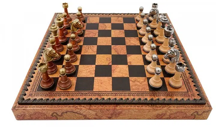 Jeu d'Échecs Classique - Échiquier - Backgammon et Jeu de dames en similicuir avec rangement & Pièces en métal et bois