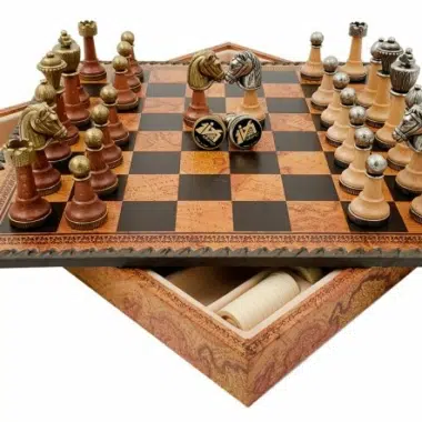 Jeu d'Échecs Classique - Échiquier - Backgammon et Jeu de dames en similicuir avec rangement & Pièces en métal et bois