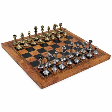 Jeu d'Échecs Cute Flowered & Globe Terrestre - Échiquier en similicuir & Pièces en métal