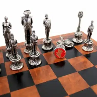 Jeu d'Échecs Napoléon - Échiquier en similicuir & Pièces en métal