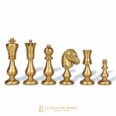 Pièces d'échecs en laiton massif doré, tour, fou, cavalier et roi