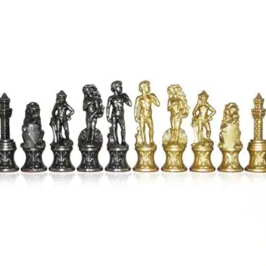 Alternative view of Jeu d'Échecs Florentin - Échiquier Effet Laiton à Cadre en Bois & Pièces en Métal
