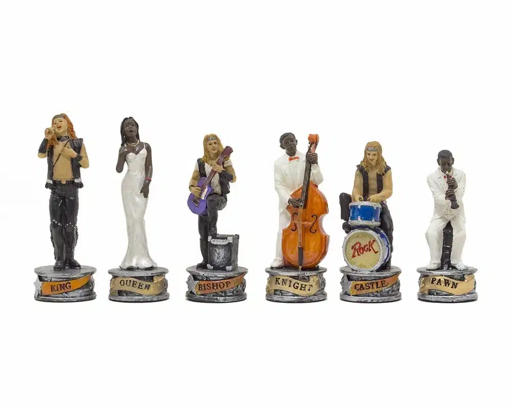 Jeu d'Échecs Jazz vs Rock - Échiquier en bois laqué noir & Pièces en résine – Image 17