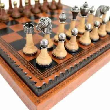 Jeu d'Échecs Classique - Échiquier - Backgammon et Jeu de dames en similicuir avec rangement & Pièces en bois et métal