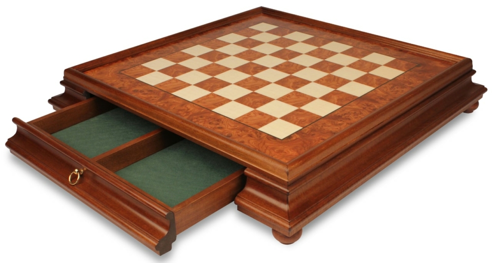 Jeu d'Échecs Grand ensemble Perse - Échiquier en bois de Bruyère et Bois d'Orme avec tiroir & Pièces en laiton massif