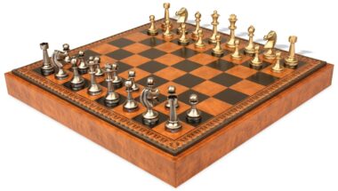 Jeu d'Échecs Grand Staunton - Échiquier - Backgammon et Jeu de dames en similicuir & Pièces en laiton massif