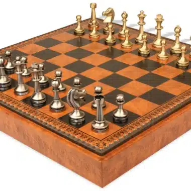 Jeu d'Échecs Grand Staunton - Échiquier - Backgammon et Jeu de dames en similicuir & Pièces en laiton massif