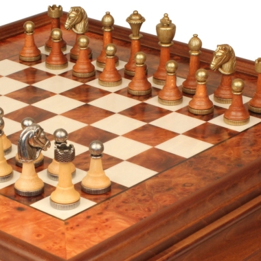 Jeu d'Échecs Classique - Échiquier en bois de Bruyère et Bois d'Orme avec tiroir & Pièces en métal et bois