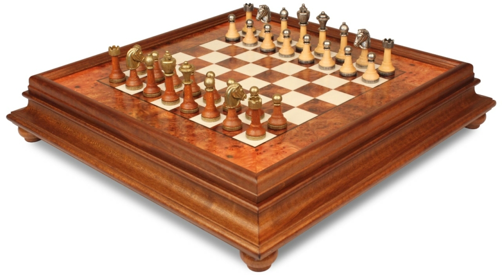 Jeu d'Échecs Classique - Échiquier en bois de Bruyère et Bois d'Orme avec tiroir & Pièces en métal et bois