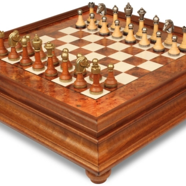 Jeu d'Échecs Classique - Échiquier en bois de Bruyère et Bois d'Orme avec tiroir & Pièces en métal et bois