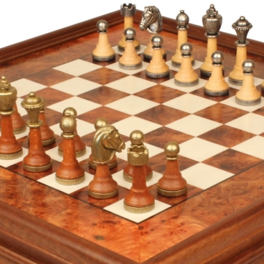 Jeu d'Échecs Classique - Échiquier en bois de Bruyère et Bois d'Orme avec tiroir & Pièces en métal et bois