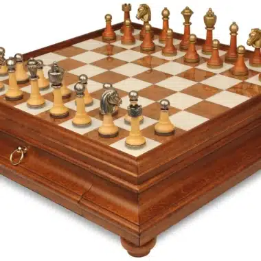 Jeu d'Échecs Classique - Échiquier en bois et Albâtre de Toscane avec tiroir & Pièces en métal et bois