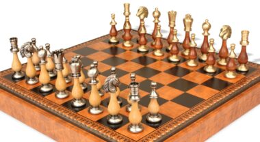 Jeu d'Échecs Grand Oriental - Échiquier - Backgammon et Jeu de dames en similicuir & Pièces en bois et métal