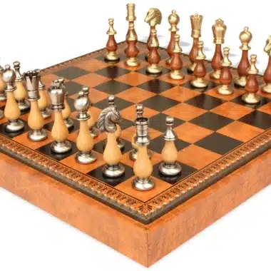 Jeu d'Échecs Grand Oriental - Échiquier - Backgammon et Jeu de dames en similicuir & Pièces en bois et métal