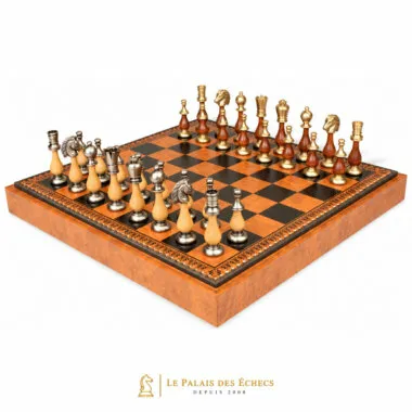 Jeu d'Échecs Grand Oriental complet sur échiquier en similicuir, vue d'ensemble