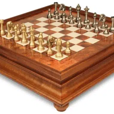 Jeu d'Échecs Staunton - Échiquier en bois de Bruyère et Bois d'Orme avec tiroir & Pièces en laiton massif