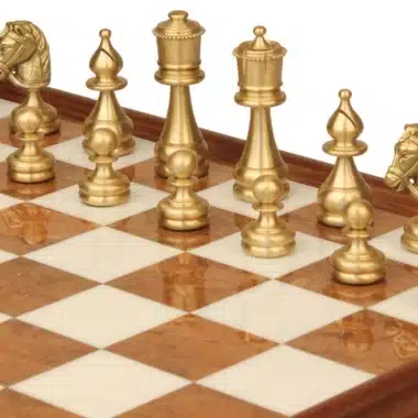 Jeu d'Échecs Perse - Échiquier en bois et Albâtre de Toscane avec tiroir & Pièces en laiton massif