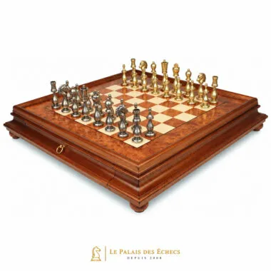 Jeu d'échecs Arabesque complet sur échiquier en bois de bruyère avec tiroir
