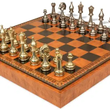 Jeu d'Échecs Flowered - Échiquier - Backgammon et Jeu de dames en similicuir & Pièces d'échecs en métal