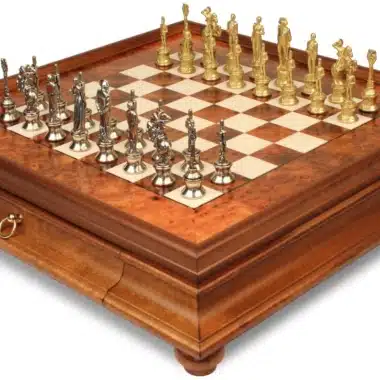 Jeu d'Échecs Napoléon - Échiquier en bois de Bruyère et Bois d'Orme avec tiroir & Pièces en métal