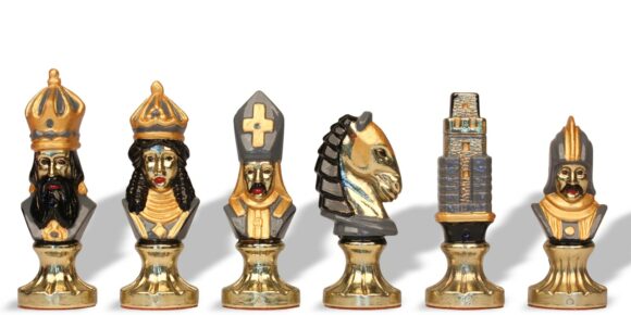 Jeu d'Échecs Moncada - Échiquier en bois de Bruyère et Bois d'Orme avec tiroir & Pièces en métal peintes à la main